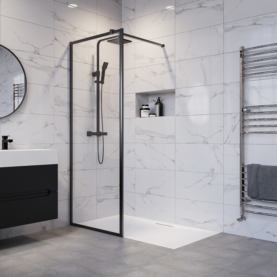 700mm Black Framed Wet Room Shower Screen - Zolla
