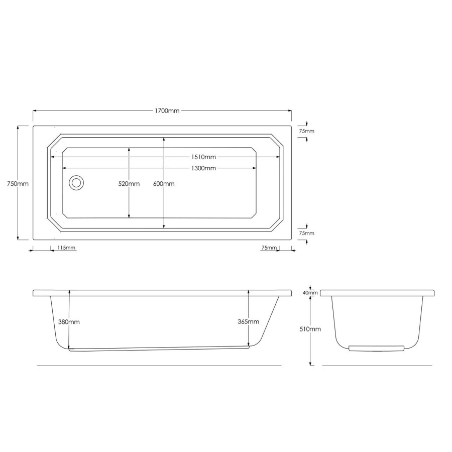 1700 x 750 Delano Art Deco Single Ended Bath