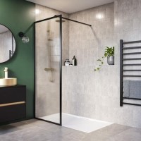 700mm Black Fluted Glass Wet Room Shower Screen - Volan
