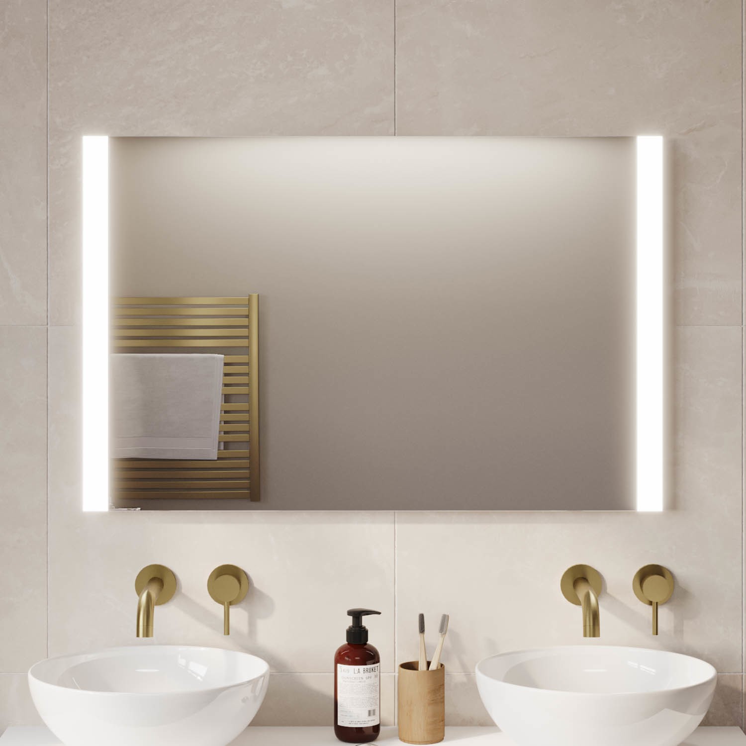 Heated Bathroom Mirror With Lights And Shaver Socket