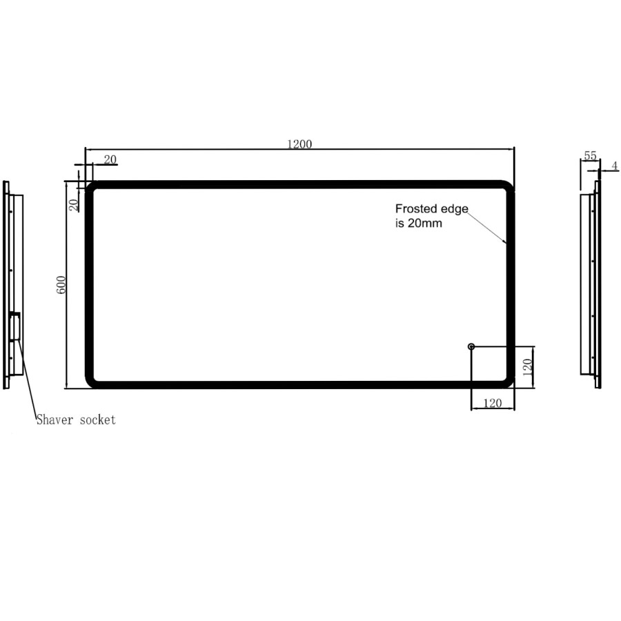 Rectangular LED Bathroom Mirror with Demister & Shaver Socket 1200x600mm -Ariel 