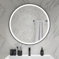 Round Black Heated Bathroom Mirror with Lights 800mm - Antares