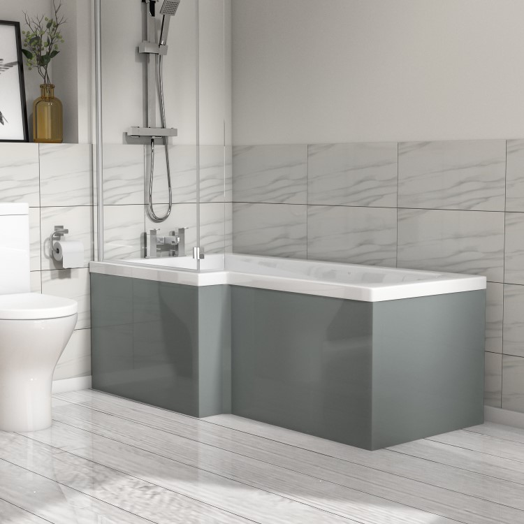 Wooden Light Grey L Shape Front Bath Panel - Pendle