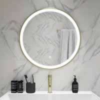 Round Brass Heated Bathroom Mirror with Lights 600mm -Antares