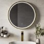 Round Brass Heated Bathroom Mirror with Lights 600mm -Antares