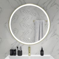 Round Brass Heated Bathroom Mirror with Lights 800mm - Antares