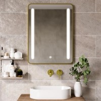 Rectangular Brass Heated Bathroom Mirror with Lights 600 x 800mm - Lepus