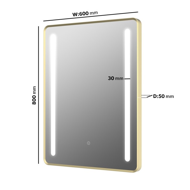 Rectangular Brass Heated Bathroom Mirror with Lights 600 x 800mm - Lepus