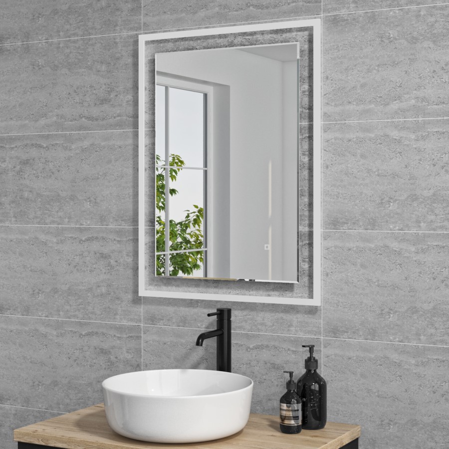 Rectangular LED Bathroom Mirror with Demister 600 x 800mm -Izar  