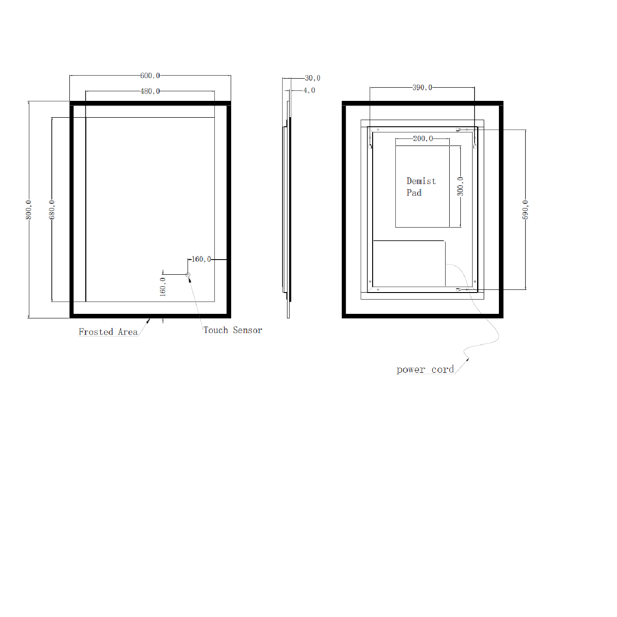 Rectangular LED Bathroom Mirror with Demister 600 x 800mm -Izar  