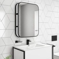 Rectangular Black Industrial Bathroom Mirror with Shelf 600x800mm -Lyra 