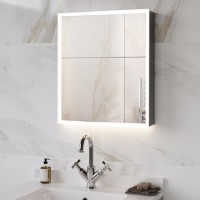 Double Door Chrome Mirrored Bathroom Cabinet with Lights Demister & Wireless Speaker 600 x 700mm - Ursa