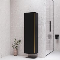 Single Door Black Wall Mounted Tall Bathroom Cabinet 400 x 1380mm - Roxbi