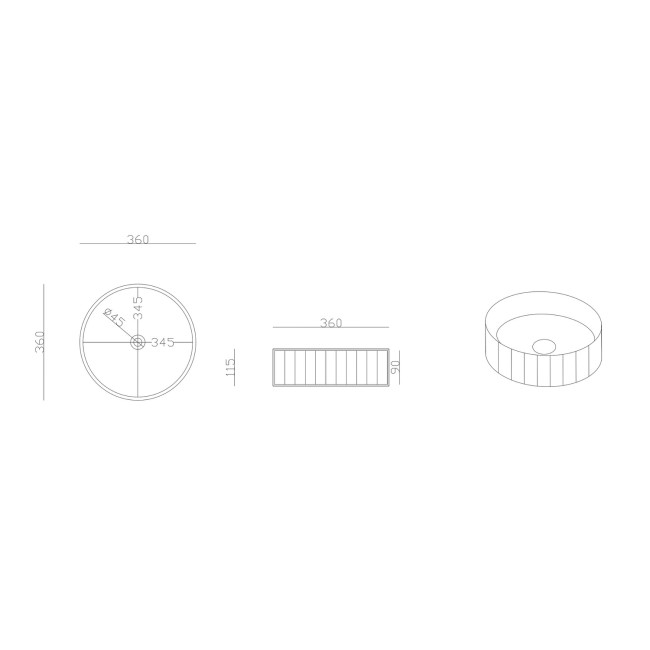 Round Countertop Basin Fluted 360mm - Oregon