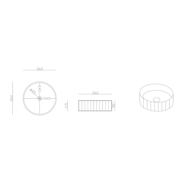 Round Countertop Basin Fluted 360mm - Oregon