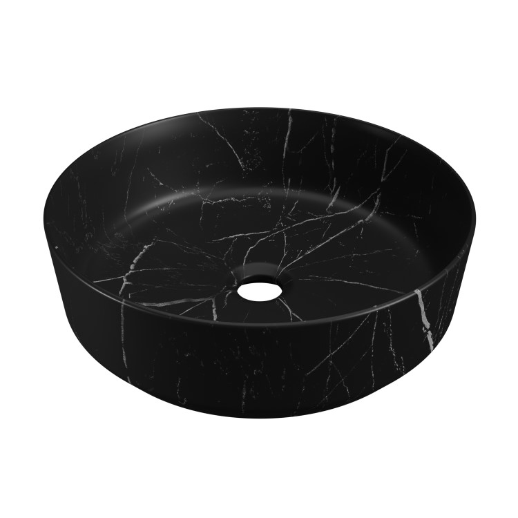 Marble Effect Black Round Countertop Basin 390mm - Lorano