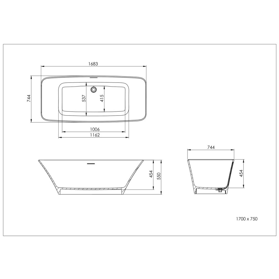 Freestanding Double Ended Solid Surface Bath 1700 x 750mm - Marino