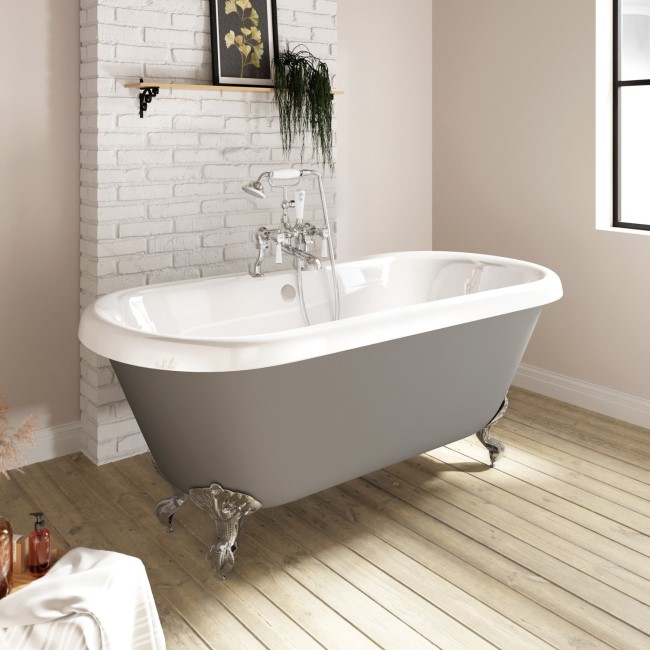 Matt Grey Double Ended Roll Top Freestanding Bath with Chrome Feet 1515 x 740mm - Park Royal