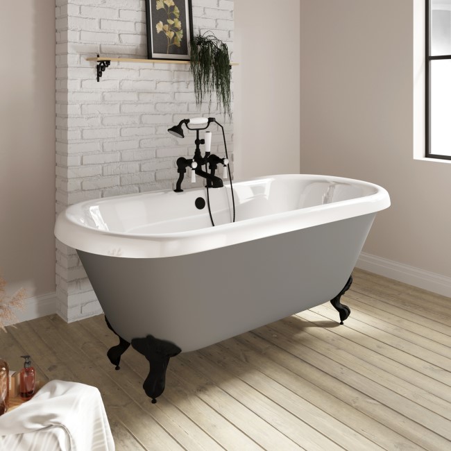 Matt Grey Double Ended Freestanding Bath with Matt Black Feet 1515 x 740mm - Park Royal