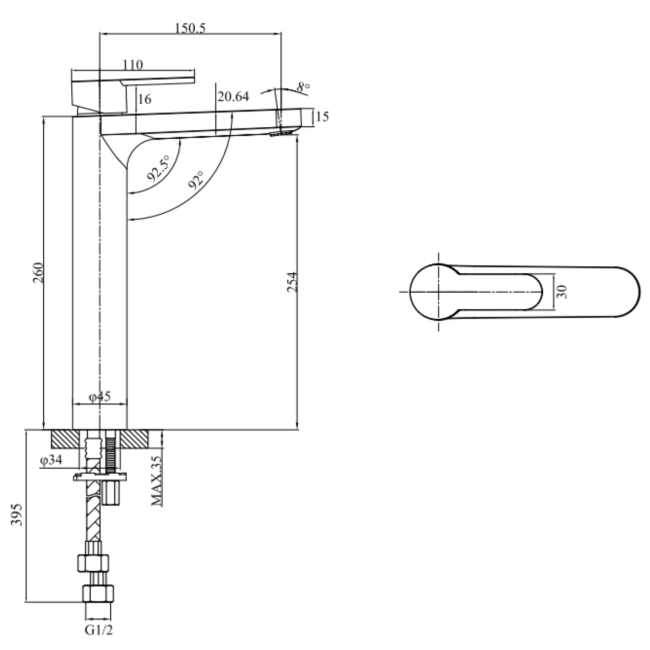 Grey Tall Mono Basin Mixer Tap - Zorah