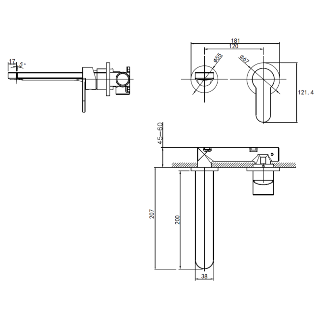 Wall Mounted Brass Basin Mixer Tap - Zorah
