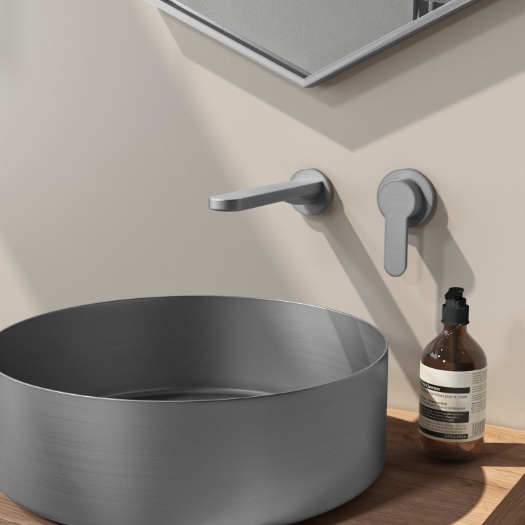 Wall Mounted Grey Basin Mixer Tap - Zorah