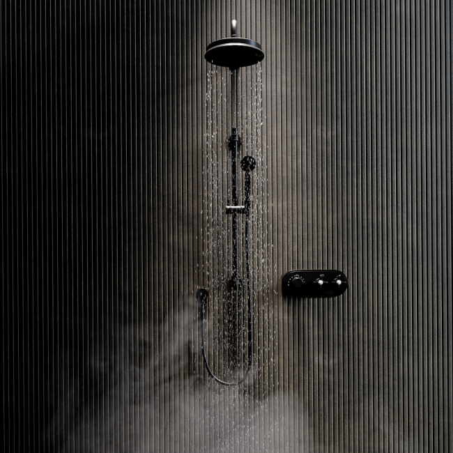 Black Traditional 2 Outlet Concealed Thermostatic Shower Valve with Triple Contol- Camden