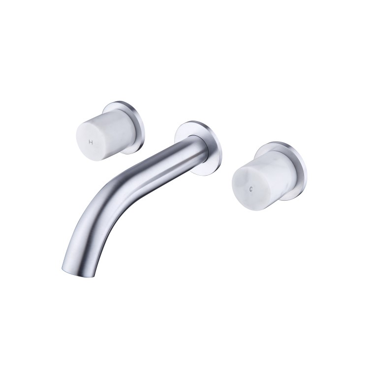 Grade A1 - Marble Chrome Wall Mounted Bath and Wall Mounted Basin Tap Set - Lorano