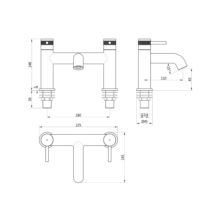 Gunmetal Bath Mixer Tap - Axel
