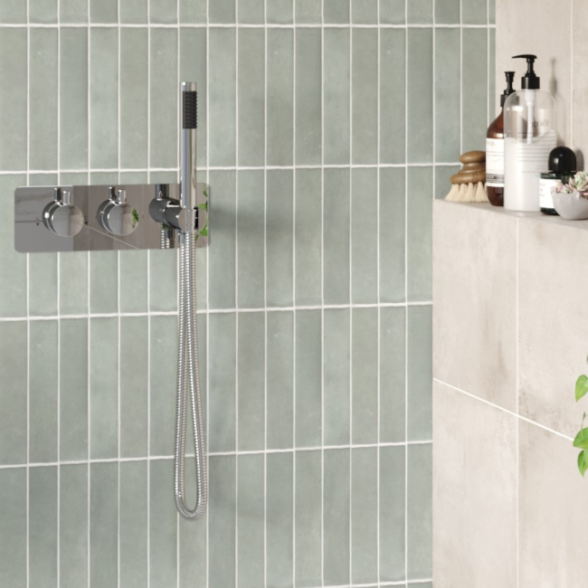 Chrome 2 Outlet Concealed Thermostatic Shower Valve with Hand Shower - Flow