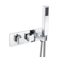 Chrome 2 Outlet Concealed Thermostatic Shower Valve with Hand Shower - Cube