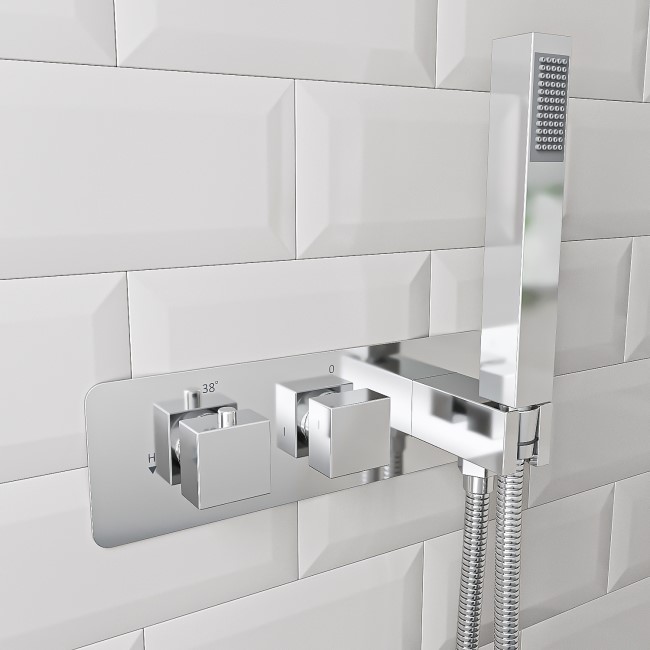 Chrome 2 Outlet Concealed Thermostatic Shower Valve with Hand Shower - Cube