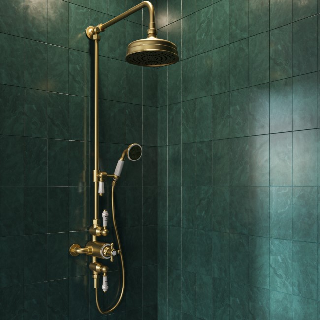 Brushed Brass Traditional Thermostatic Mixer Shower Set with Slide Rail Kit & Hand Shower - Camden