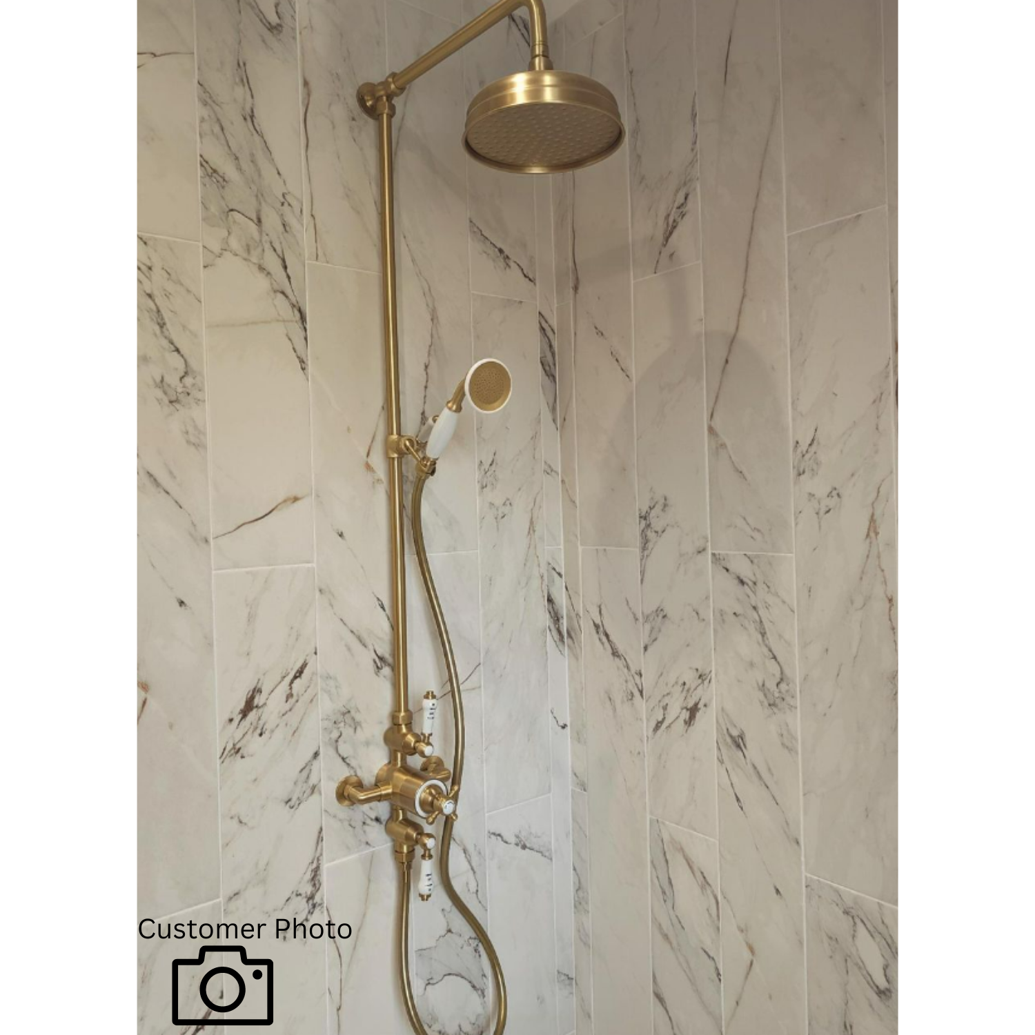 Brushed Brass Traditional Thermostatic Mixer Shower with Round Overhead &  Hand Shower - Camden - Furniture123
