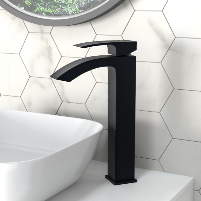 Tall Black Mono Basin Mixer Tap - Wave