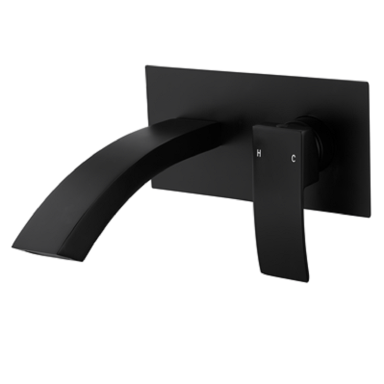 Wall Mounted Black Basin Mixer Tap - Wave