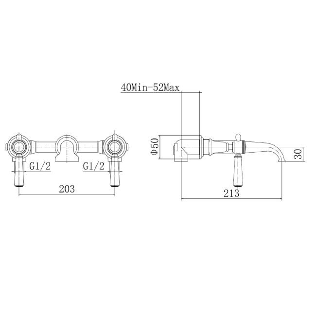 Black Wall Mounted Basin Mixer Tap - Helston