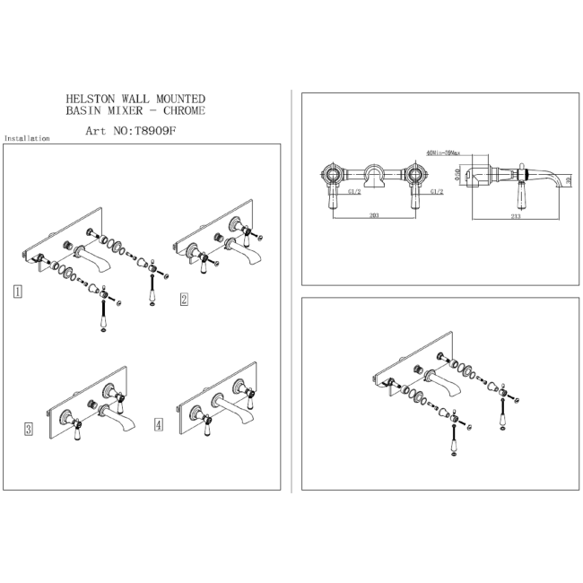 Black Wall Mounted Basin Mixer Tap - Helston