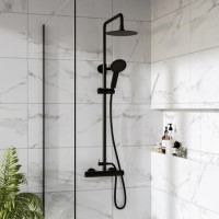 Black Thermostatic Mixer Shower with Round Overhead & Hand Shower - Arissa