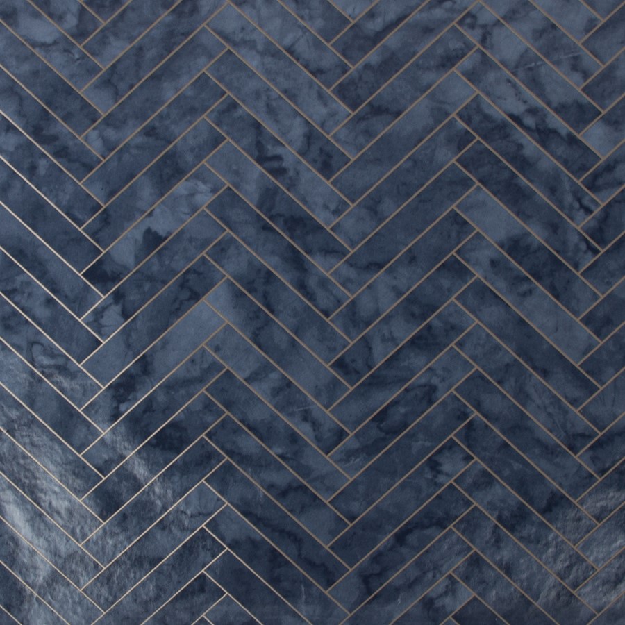 Navy Marble Chevron Wallpaper - Contour Antibac