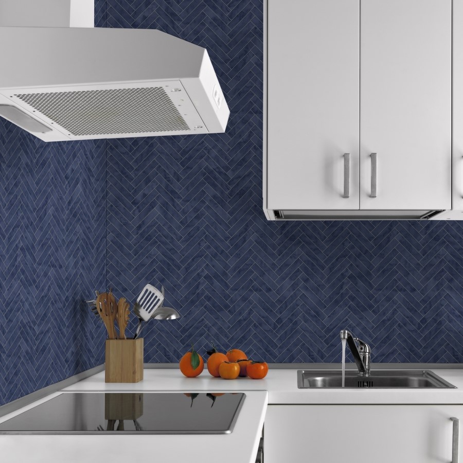Navy Marble Chevron Wallpaper - Contour Antibac