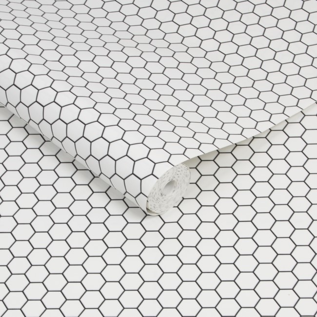 White Hexagon Lattice Wallpaper - Contour Antibac