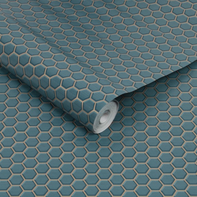 Teal Hexagon Lattice Wallpaper - Contour Antibac