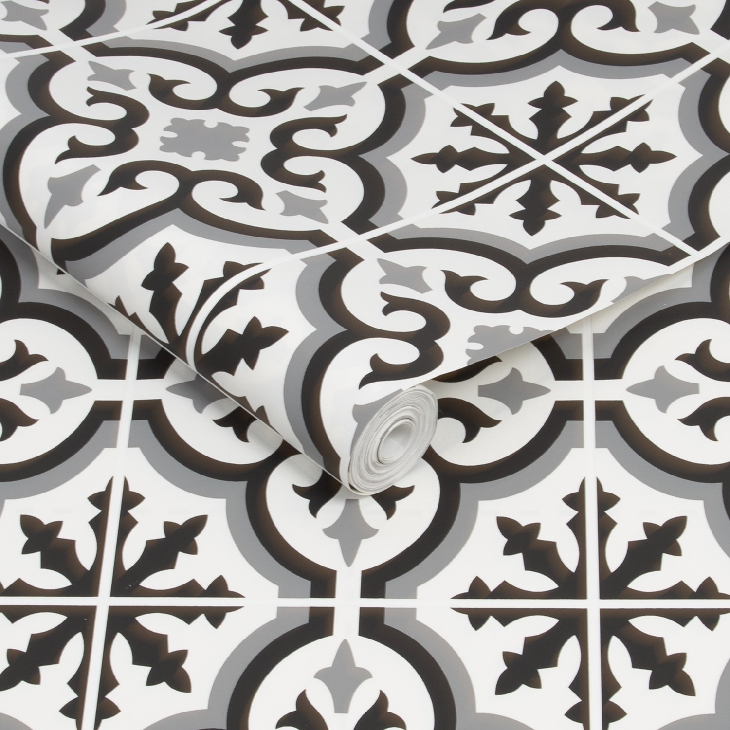 Black & White Moroccan Tile Effect Wallpaper - Contour Antibac -  Furniture123