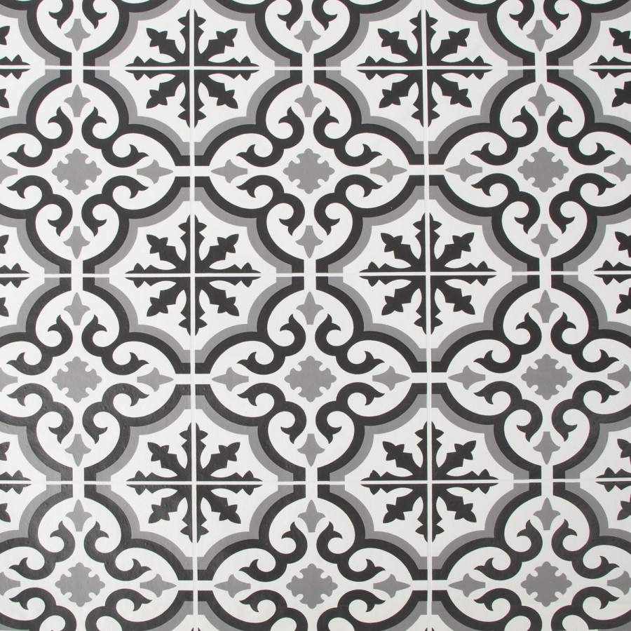 Black & White Moroccan Tile Effect Wallpaper - Contour Antibac
