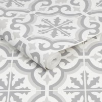 Moroccan Grey Tile Effect Wallpaper - Contour Antibac