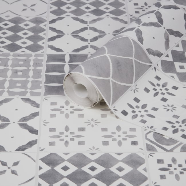 Grey Moroccan Tile Wallpaper - Contour