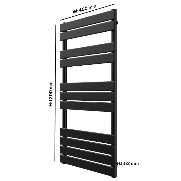 Black Towel Radiator 1200 x 450mm - Tundra