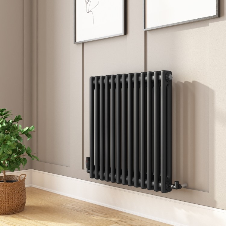 Black Horizontal 2 Column Traditional Radiator 600 x 605mm - Nambi