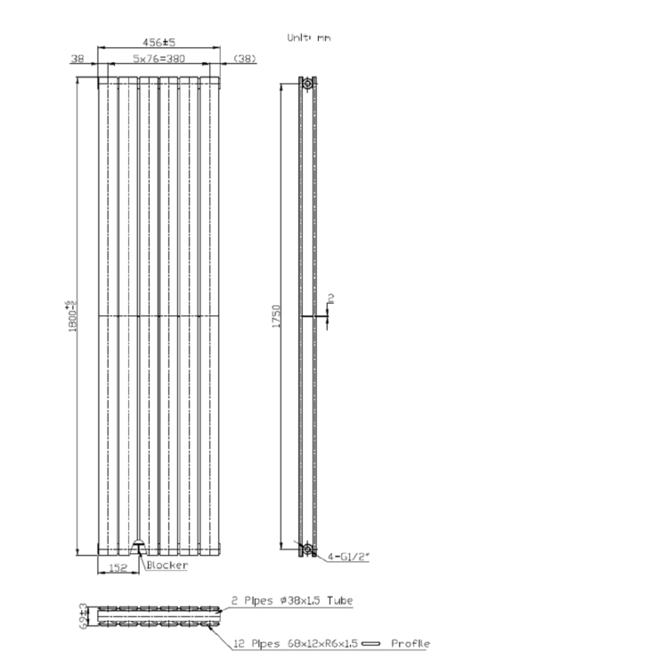 White Vertical Double Panel Radiator 1800 x 456mm - Mojave